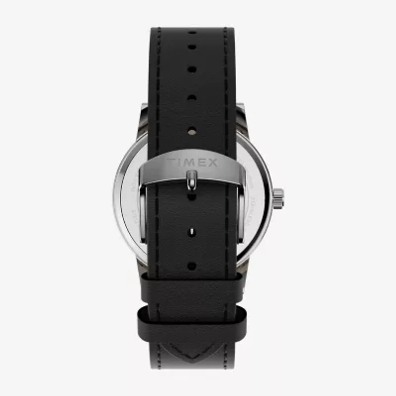 Timex Mens Black Leather Strap Watch Tw2y67300jt
