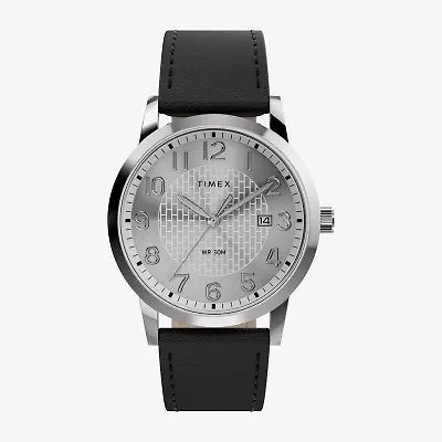 Timex Mens Black Leather Strap Watch Tw2y67300jt