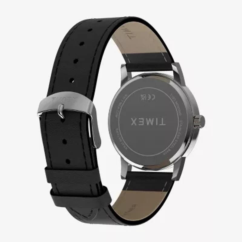 Timex Mens Black Leather Strap Watch Tw2y67300jt