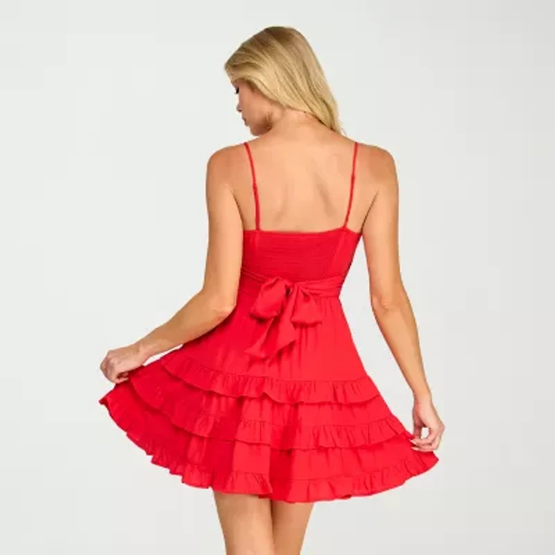 Trixxi Womens Juniors V Neck Sleeveless Fit + Flare Dress