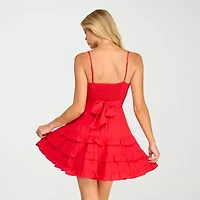 Trixxi Womens Juniors V Neck Sleeveless Fit + Flare Dress
