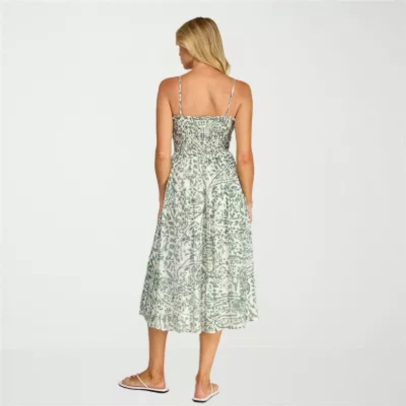 Trixxi Womens Juniors Midi Sleeveless Leaf A-Line Dress