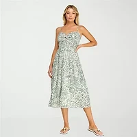 Trixxi Womens Juniors Midi Sleeveless Leaf A-Line Dress