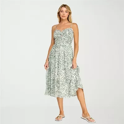 Trixxi Womens Juniors Midi Sleeveless Leaf A-Line Dress
