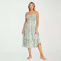 Trixxi Womens Juniors Midi Sleeveless Leaf A-Line Dress