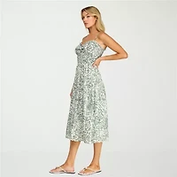Trixxi Womens Juniors Midi Sleeveless Leaf A-Line Dress