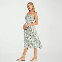 Trixxi Womens Juniors Midi Sleeveless Leaf A-Line Dress