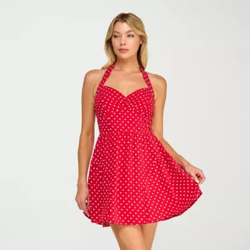 Trixxi Womens Juniors Halter Neck Sleeveless Fit + Flare Dress