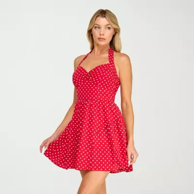 Trixxi Womens Juniors Halter Neck Sleeveless Fit + Flare Dress