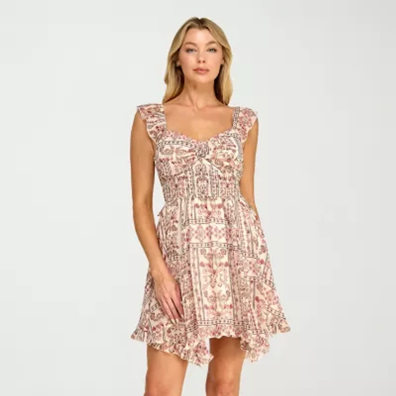 Trixxi Womens Juniors Sweetheart Neck Short Sleeve Flutter Fit + Flare Dress