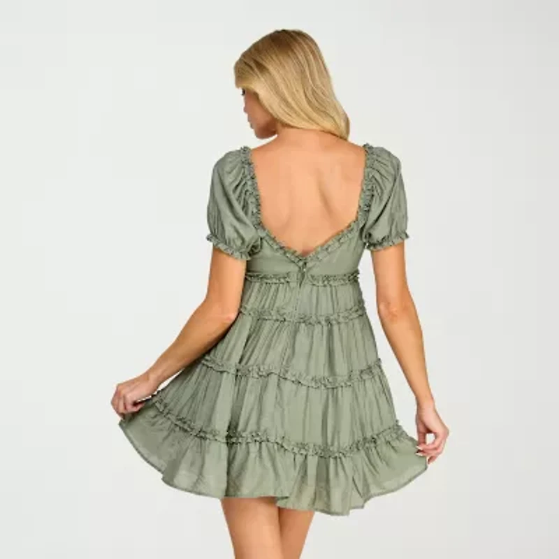 Trixxi Womens Juniors V Neck Sleeveless Babydoll Dress
