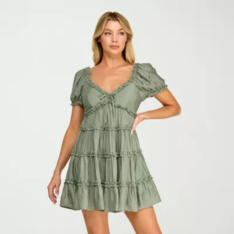 Trixxi Womens Juniors V Neck Sleeveless Babydoll Dress