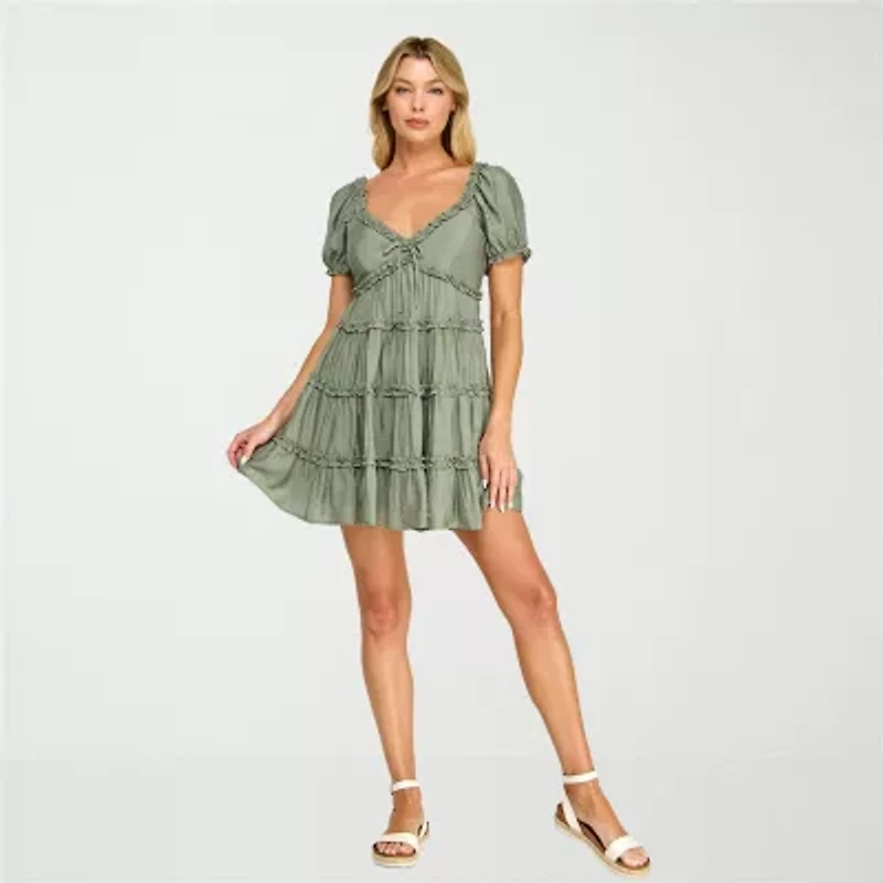 Trixxi Womens Juniors V Neck Sleeveless Babydoll Dress