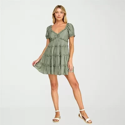 Trixxi Womens Juniors V Neck Sleeveless Babydoll Dress