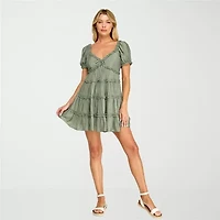 Trixxi Womens Juniors V Neck Sleeveless Babydoll Dress
