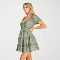 Trixxi Womens Juniors V Neck Sleeveless Babydoll Dress