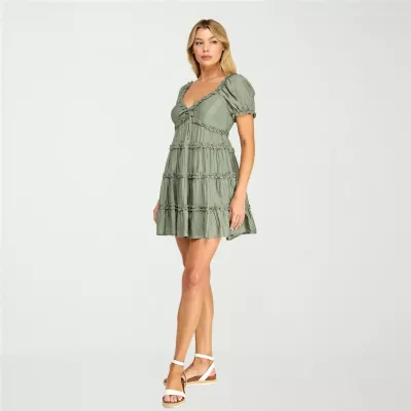 Trixxi Womens Juniors V Neck Sleeveless Babydoll Dress