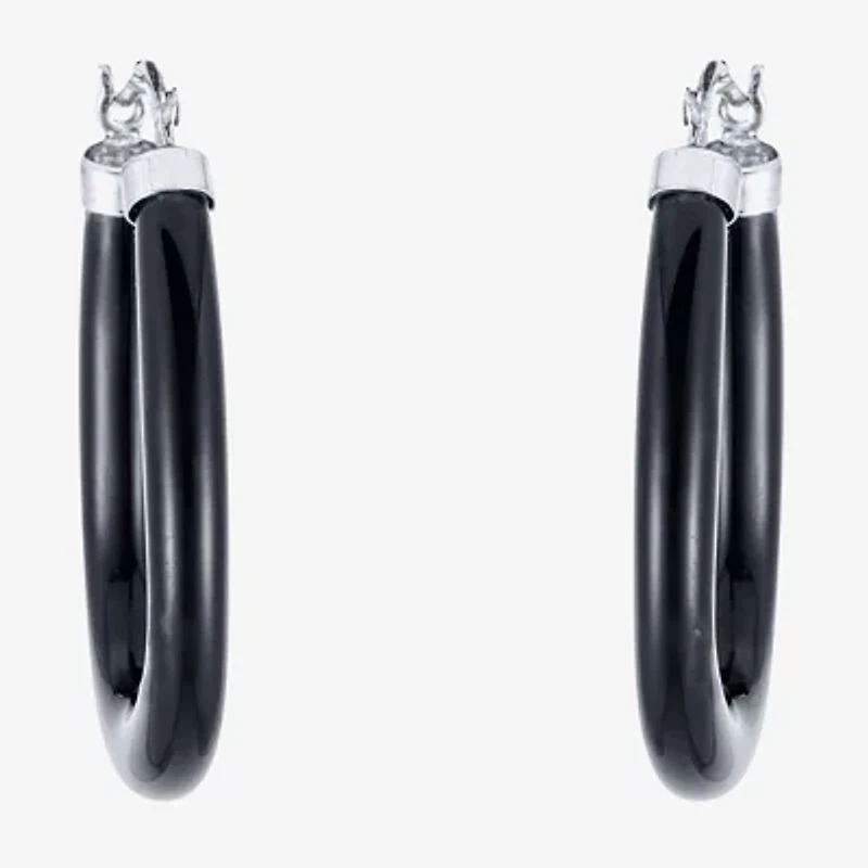 Limited Quantities! Womens Black Onyx Sterling Silver 35mm Hoop Earrings