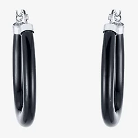 Limited Quantities! Womens Black Onyx Sterling Silver 35mm Hoop Earrings