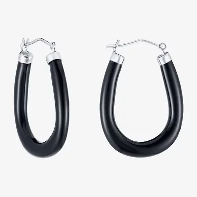 Limited Quantities! Womens Black Onyx Sterling Silver 35mm Hoop Earrings