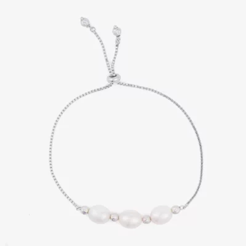 Limited Quantities! Womens White Cultured Freshwater Pearl Sterling Silver Bolo Bracelet