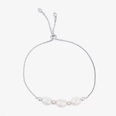 Limited Quantities! Womens White Cultured Freshwater Pearl Sterling Silver Bolo Bracelet