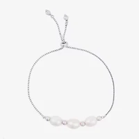 Limited Quantities! Womens White Cultured Freshwater Pearl Sterling Silver Bolo Bracelet