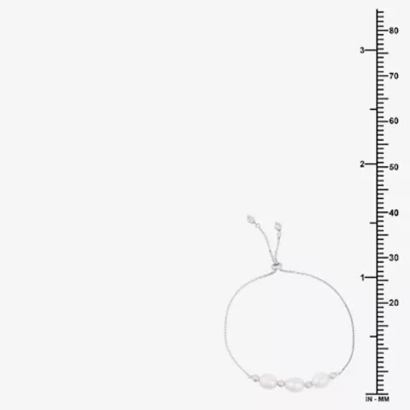 Limited Quantities! Womens White Cultured Freshwater Pearl Sterling Silver Bolo Bracelet