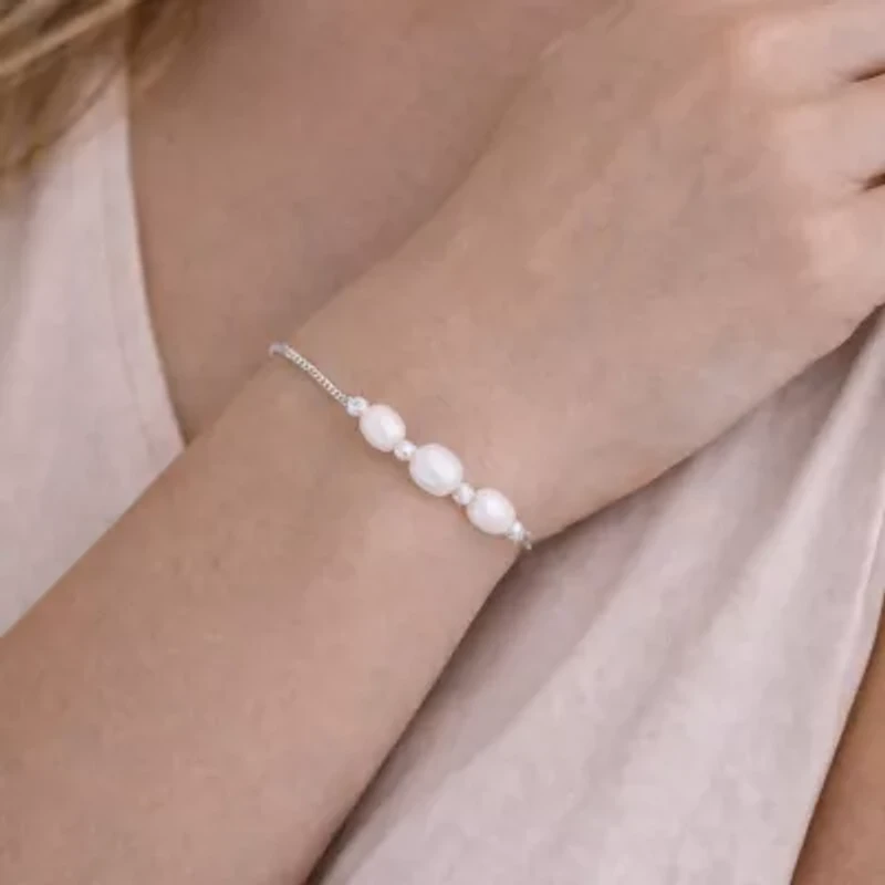 Limited Quantities! Womens White Cultured Freshwater Pearl Sterling Silver Bolo Bracelet