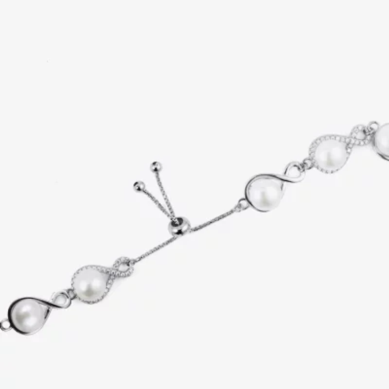Limited Quantities! Womens White Cultured Freshwater Pearl Sterling Silver Bolo Bracelet