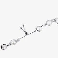 Limited Quantities! Womens White Cultured Freshwater Pearl Sterling Silver Bolo Bracelet