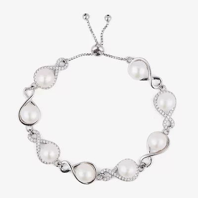 Limited Quantities! Womens White Cultured Freshwater Pearl Sterling Silver Bolo Bracelet