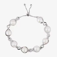 Limited Quantities! Womens White Cultured Freshwater Pearl Sterling Silver Bolo Bracelet