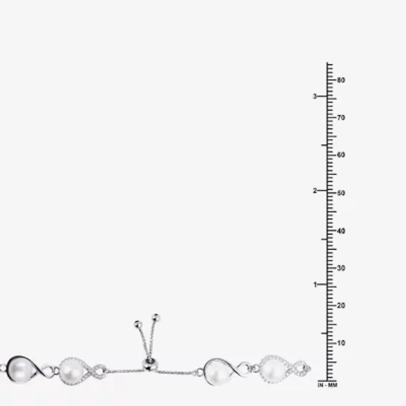 Limited Quantities! Womens White Cultured Freshwater Pearl Sterling Silver Bolo Bracelet