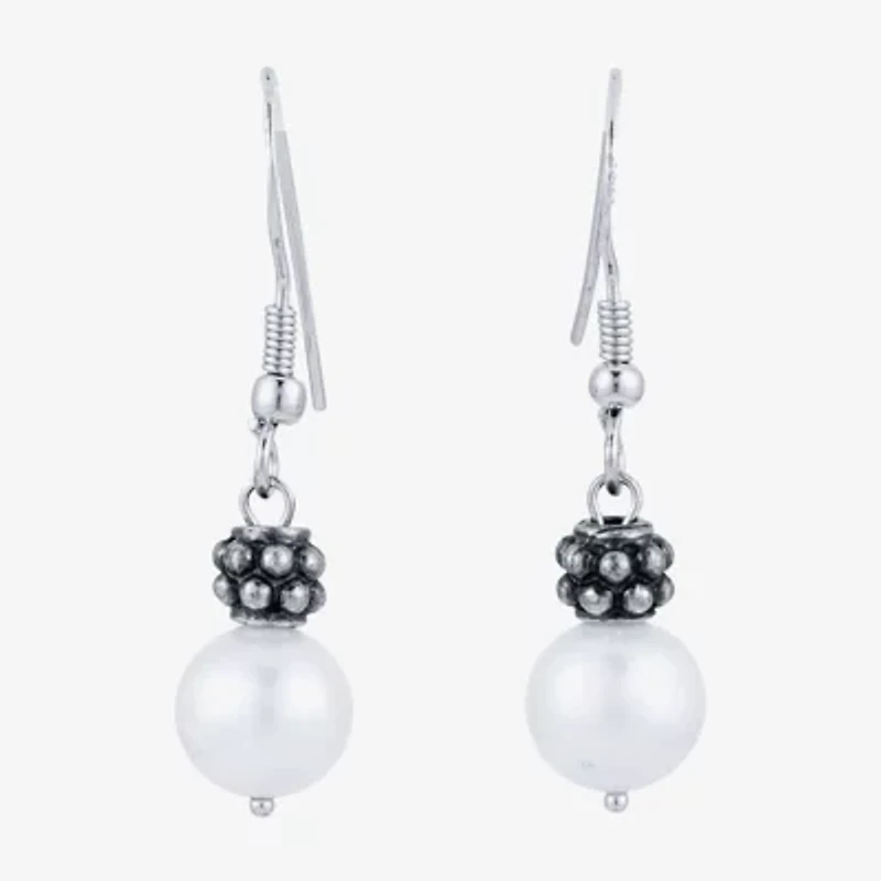 Limited Quantities! Womens White Cultured Freshwater Pearl Sterling Silver Drop Earrings