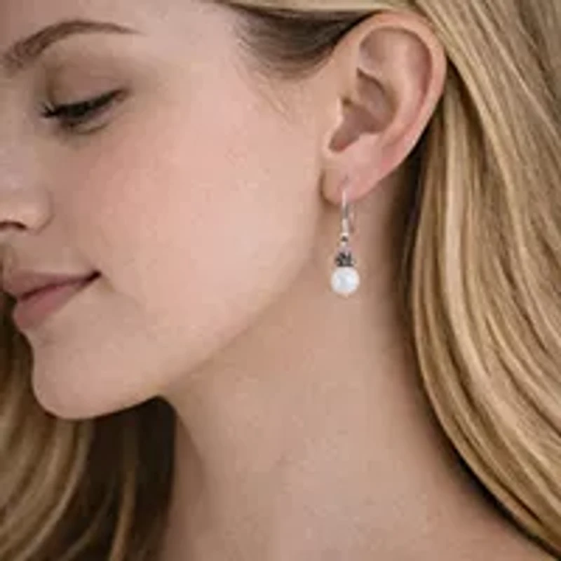 Limited Quantities! Womens White Cultured Freshwater Pearl Sterling Silver Drop Earrings