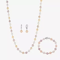 Limited Quantities! Womens Multi Color Cultured Freshwater Pearl Sterling Silver Round 3-pc. Jewelry Set