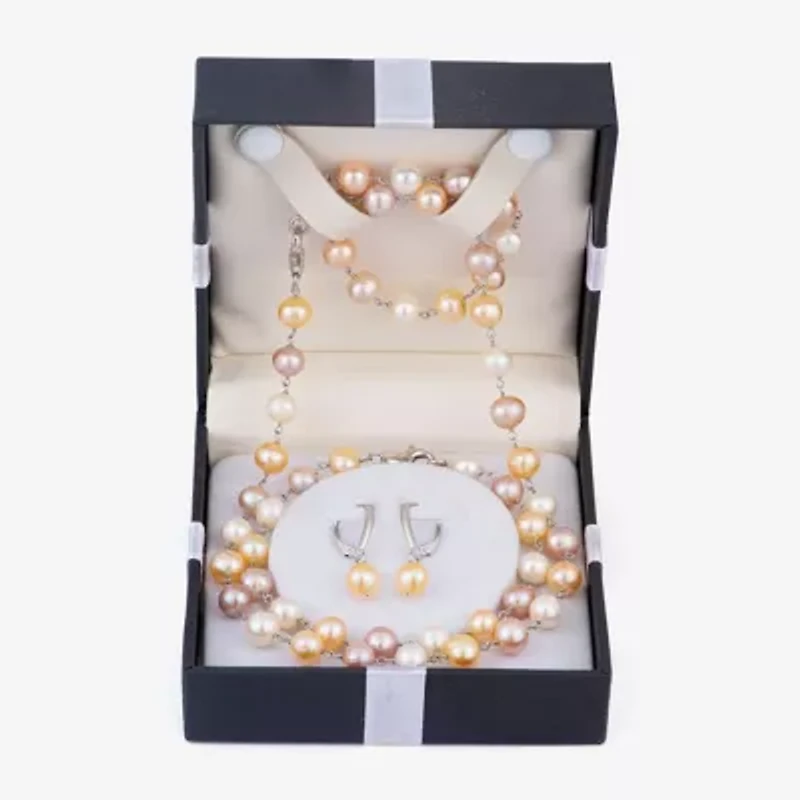 Limited Quantities! Womens Multi Color Cultured Freshwater Pearl Sterling Silver Round 3-pc. Jewelry Set