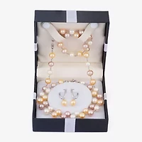 Limited Quantities! Womens Multi Color Cultured Freshwater Pearl Sterling Silver Round 3-pc. Jewelry Set