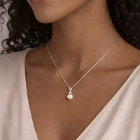Limited Quantities! Womens Champagne Cultured Freshwater Pearl Sterling Silver 18 Inch Pendant Necklace