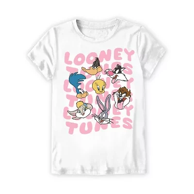 Little & Big Kid Girls Round Neck Short Sleeve Regular Fit Looney Tunes Graphic T-Shirt