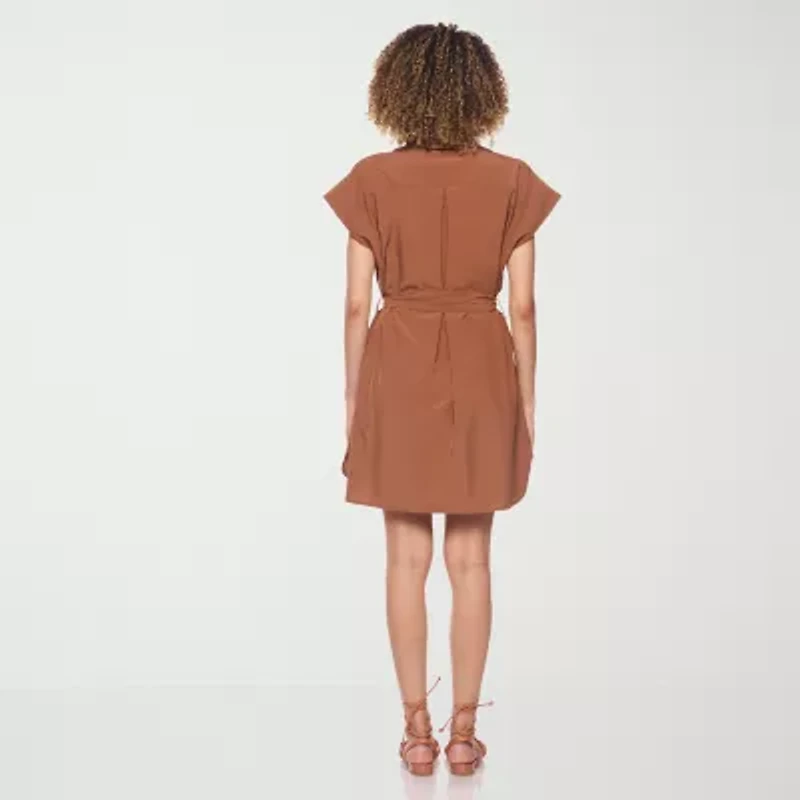 belle vie Womens Short Sleeve Shirt Dress