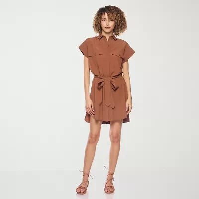 belle vie Womens Short Sleeve Shirt Dress