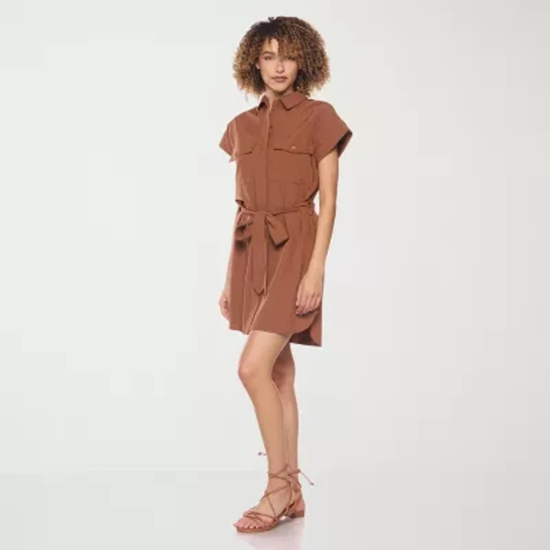 belle vie Womens Short Sleeve Shirt Dress