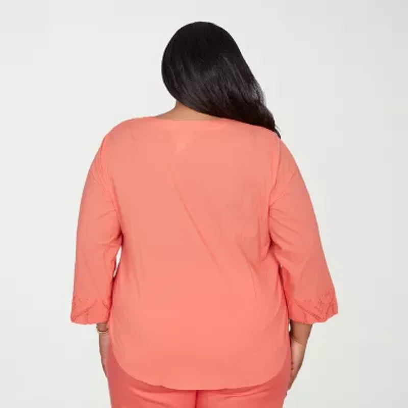 Alfred Dunner Resort Living Womens Plus Lace Lined Blouse