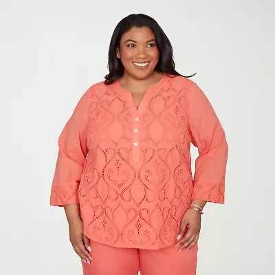 Alfred Dunner Resort Living Womens Plus Lace Lined Blouse