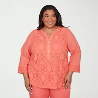 Alfred Dunner Resort Living Womens Plus Lace Lined Blouse