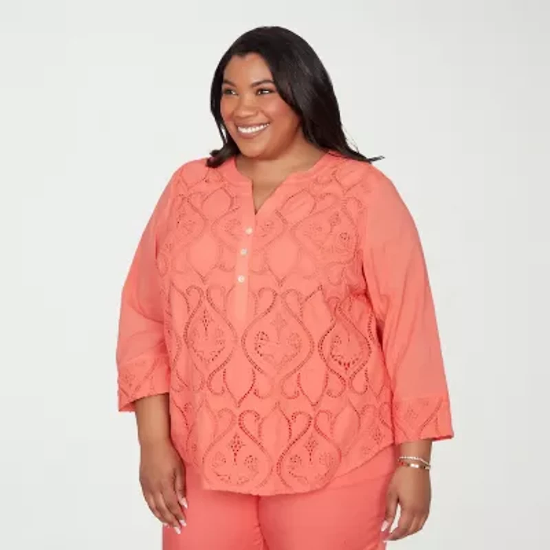 Alfred Dunner Resort Living Womens Plus Lace Lined Blouse