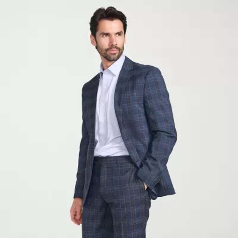 The Savile Row Co Pattern Mens Plaid 2-pc. Suit Set