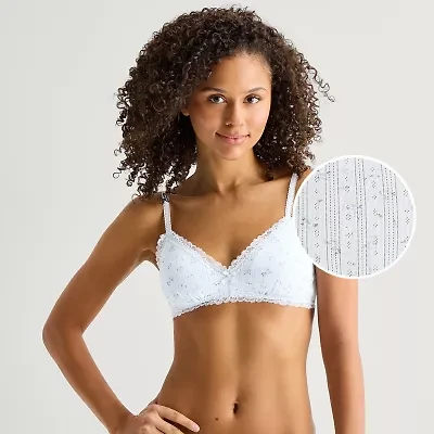 Arizona Body Cotton Pointelle with Lace Trim Bralette